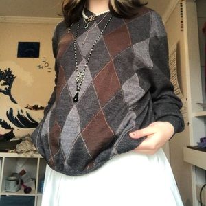Brown and black argyle sweater